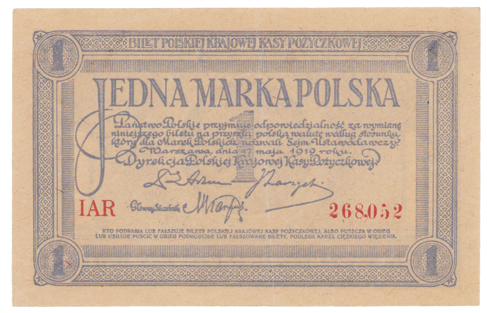 1 marka polska 1919 seria IAR